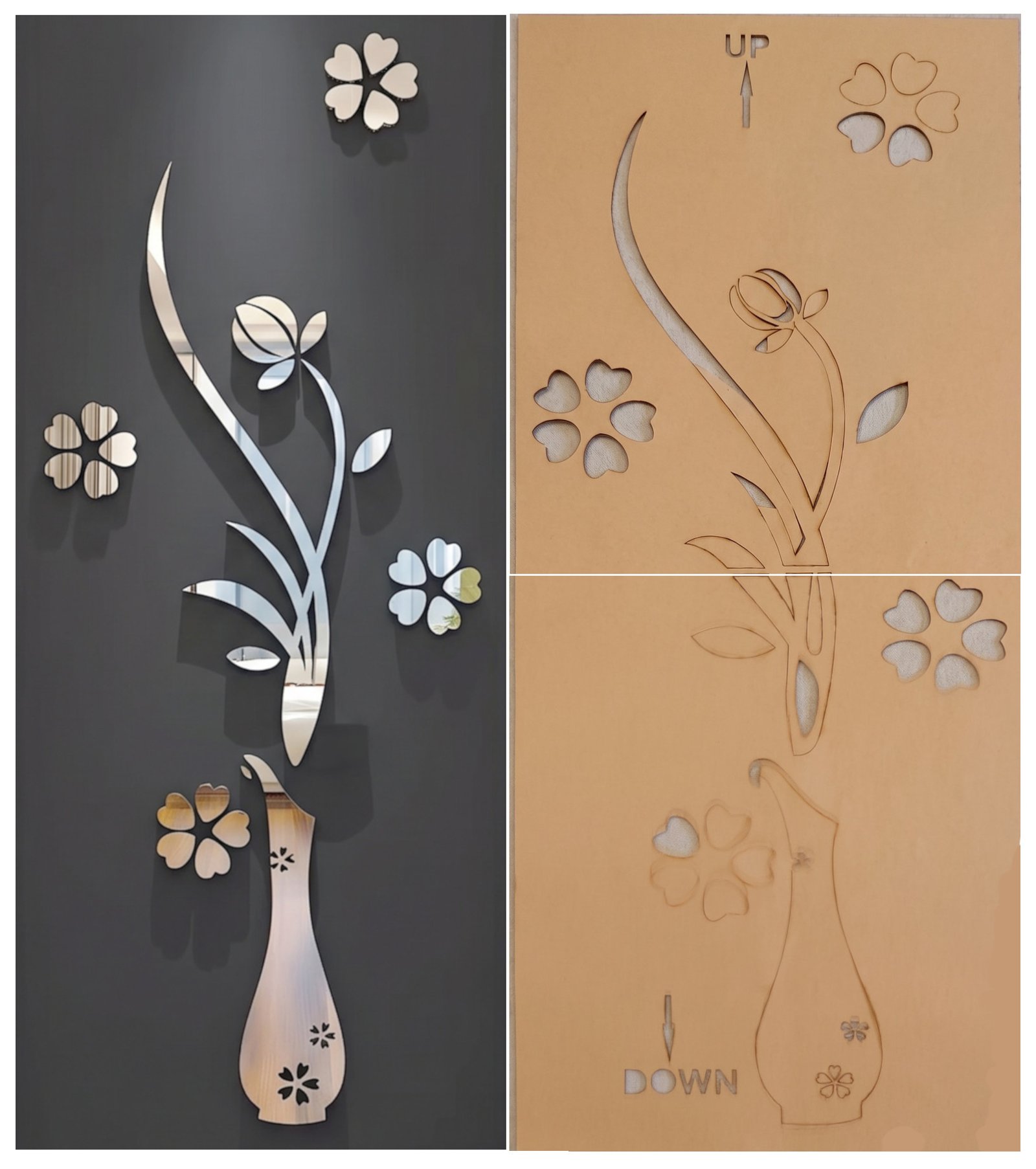 Flores y Vasija Espejos Decorativos - Imagen 2